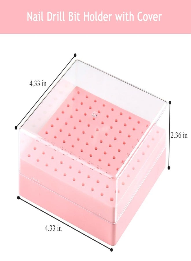 Furtherpretty Nail Drill Bit Holder, 100 Holes Acrylic Nail Drill Bit Organizer with Clear Cover, Nail Drill Bit Storage Case for Manicure Pedicure, Professional Nail Salon Supplies (100 holes-Pink) - Image 2